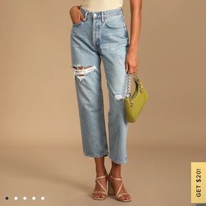Agolde 90s Crop Light Wash Distressed Denim Straight Jeans Size 30